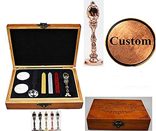 MNYR Vintage Customize Personalized Custom Wax Seal Stamp Melting Spoon Wax Stick Candle Wooden Gift Box Kit Wedding Invitation Embellishment Gift Wrap Custom Logo Design Sealing Wax Seal Stamp Set