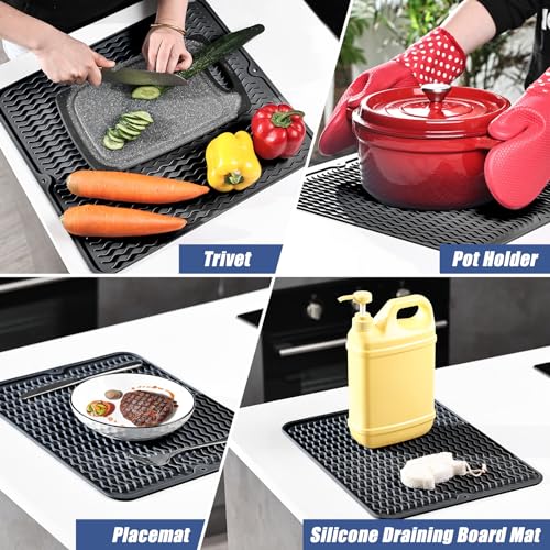KitchenRaku Abtropfmatte Geschirr 40x30cm, Hitzebeständige, rutschfeste Abtropfmatte aus Silikon als Spülmatte und Abtropfunterlage für die Spüle im Tischset