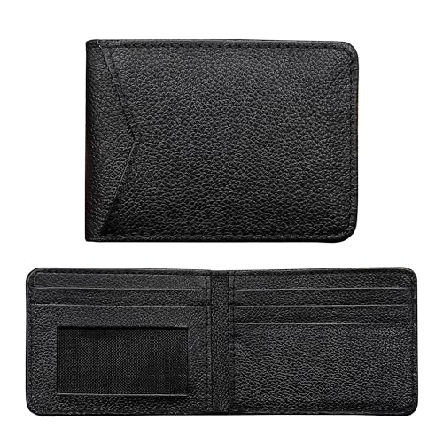 Generic New 2024 RFID slim Genuine Leather Wallet for Men - 5+ Credit Cards, ID Window, Cash Pocket, Slim Mens Leather Wallet., Black
