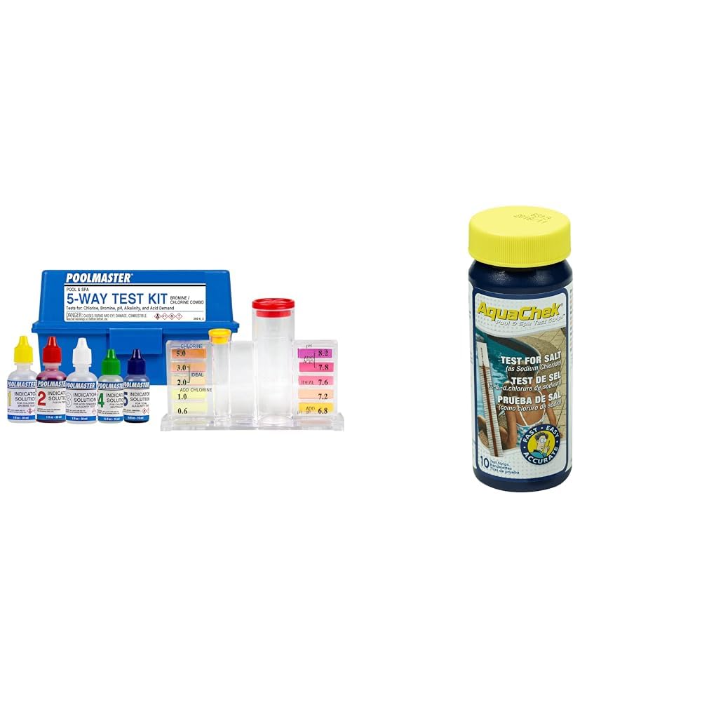 Poolmaster 5-Way Test Kit and AquaChek 400-7000ppm Salt Test Strips for Pool and Spa Water Chemistry