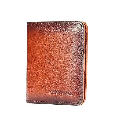 mens zipper leather rfid blocking wallet Portable mini wallet with multiple card slots for banknotes (Yellowish brown)4