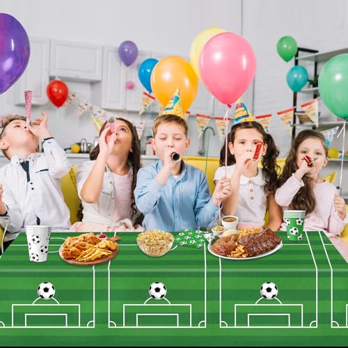 Image of QIYANPAX 4 Pieces Soccer Tablecloths - Soccer Birthday Party Decorations Soccer Table Cloth Soccer Tablecloth Plastic Table Cover for Sports Soccer Theme Party Decorations, 54 x 108 Inch