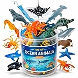 Liberty Imports Bucket of Ocean Sea Animals Toys - 16 PCS Large Underwater Deep Sea Creaures, Realistic Soft Plastic Marine Educational Toy Figures Playset for Toddlers, Kids