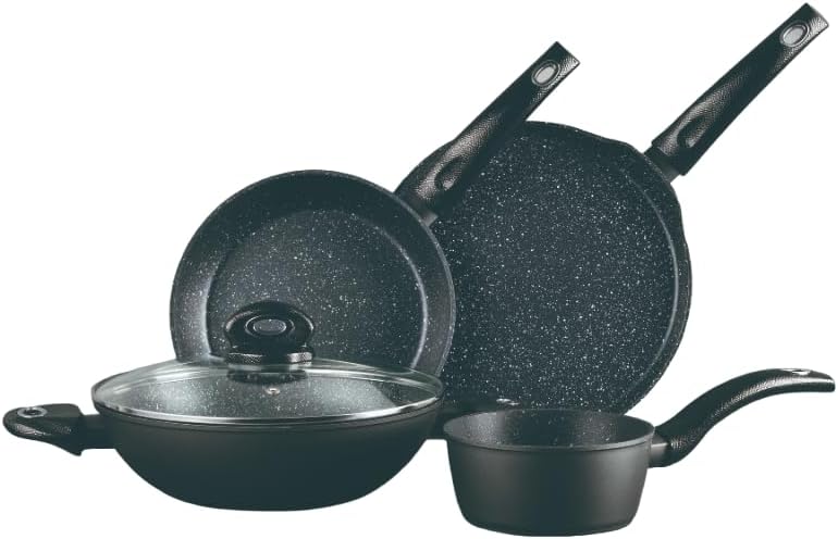 BERGNER ORION 5PCS COOKWARE SET, FORGED ALUMINUM COOKING SET, INDUCTION BOTTOM COOKWARE, MARBLE+ NON-STICK COATING COOKING POTS, SUITABLE FOR ALL STOVES, GREY COLOR, BG30067GY