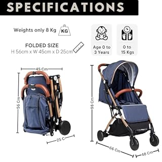 Baby Pram & Pushchair, Lightweight Cabin Approved Stroller, Travel Buggy Pram for Newborn Toddlers Birth to 36 Months (Navy)