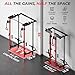 Mikolo Folding Squat Rack, Wall Mounted Power Rack with Cable Crossover Machine & LAT Pull Down, Functional Trainer with 5 Adjustable Function Modes, with Aluminum Pulleys(Red)