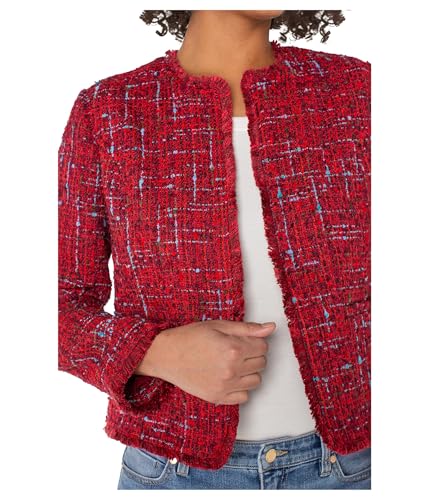 Liverpool Women's Collarless Woven Boucle Jacket with Frayed Edges3
