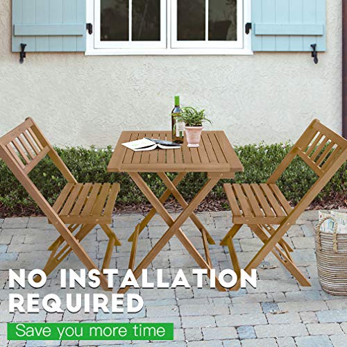 FDW Outdoor Bistro Set with 2 Chairs and Square Table for Pool Beach Backyard Balcony Porch Deck Garden Wooden Furniture, Natural Oiled - Thumbnail 5