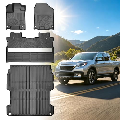 Floor Mats for Honda Ridgeline 2017 2018-2026 TPE Ridgeline Sport RTL Trail Sport Black Edition RTL-E Floor Mats Non-Slip Waterproof Summer Winter 1st & 2nd Row & Bed Liners