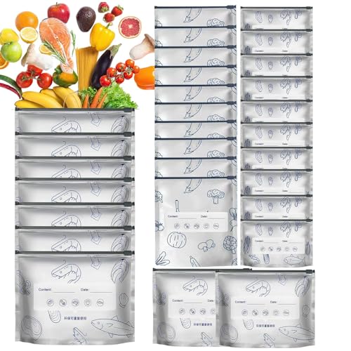 Bolsas de papel de aluminio - Almacenamiento de alimentos de pie, bolsas de congelador con cierre al vacío | Recipiente para preparar comidas a prueba de fugas con tamaños medianos y pequeños para