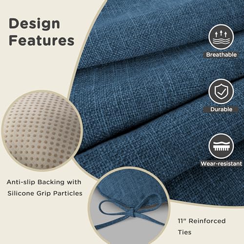 Image of AddGrace Chair Cushions for Dining Chairs Set of 2 Kitchen Seat Cushions with Ties and Non Slip Backing Tufted Indoor Seat Pad for Kitchen Dining Room 18 inch x 17 inch x 3 inch Navy