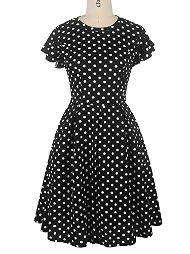 Image of oxiuly Women's Flounce Sleeve Wedding Church Vintage Dresses Casual Floral Party Cocktail Work Dress with Pockets Fei376
