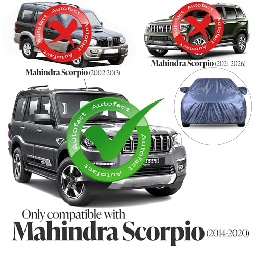 Image of Autofact Premium Car Cover for Scorpio 2014-2020 | All Weather Water-Resistant Full Body Car Cover | Light-Weight Triple-Stitched Outdoor Shield with UV Protection, Dustproof & Heat-Resistant