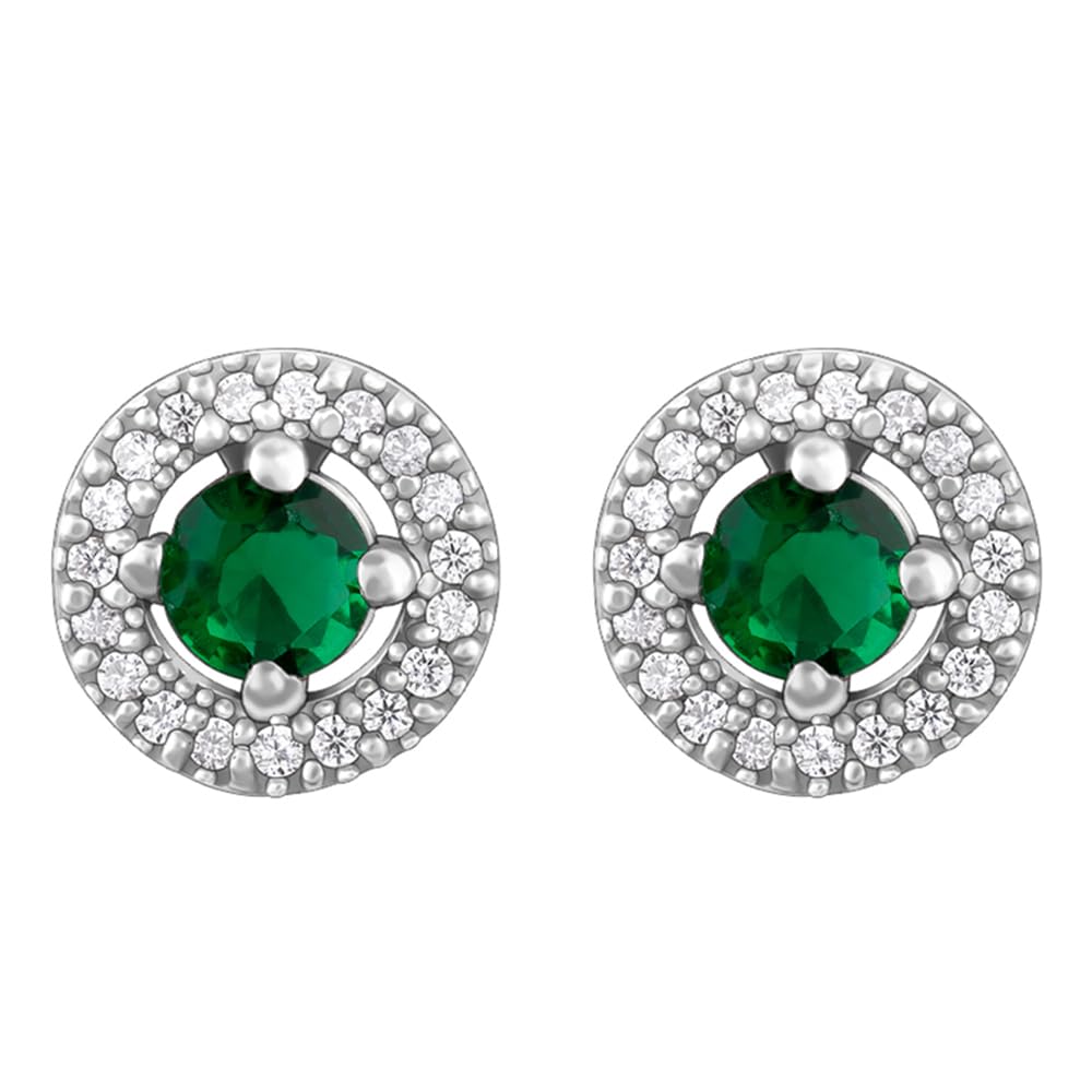 925 Silver Forest Green Shining Halo Studs| studs to Gift Women & Girls | With Certificate of Authenticity and 925 Stamp | 6 Months Warranty