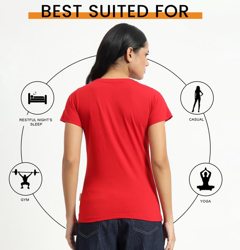 Image of Sleepynuts Women's Plain Round Neck Regular Fit Half Sleeve Cotton T Shirt
