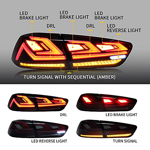 Vland Led Smoked Tail Lights Assembly For [Mitsubishi Lancer Evo X Sedan 2008-2018 (Not For Sportbacks) ] Rear Lamps With Sequential Turn Signal & Welcome Running Lights, Driver & Passenger Sides #TOP1