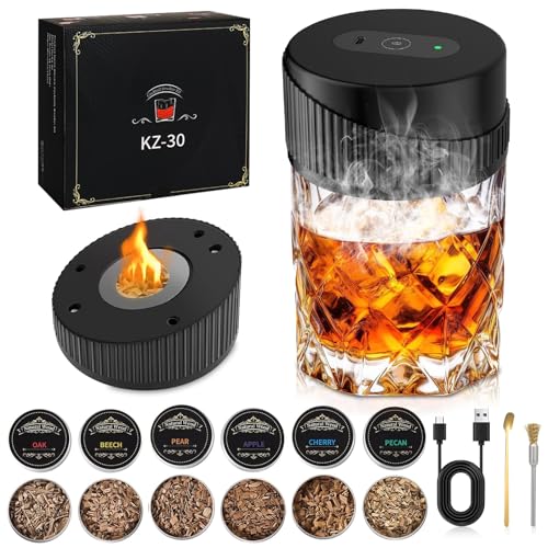 Fumador de uísque elétrico, caixa para fumar coquetéis com 6 chips de madeira, caixa de incenso recarregável por USB, kit para fumar uísque antigo, kit para fumar para pai, marido e amante de