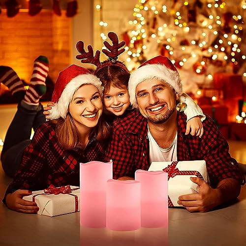 Image of JUNPEI Flameless Led Battery Operated Candles: Flickering Electric Candles 4 inch 5 inch 6 inch Set of 3 Real Wax 10-Key Remote Control with 2 /4 /6 /8-hours Timer Function,Cycling 24 Hours Timer, 300+ Hours (Pink)