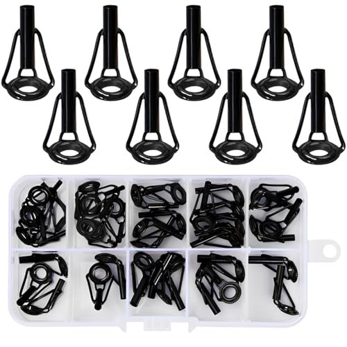 Dokeno 40 Pcs 8 Tamaños Punta de Caña de Pescar Anillas Caña de Pescar Kit de Reparación de Caña de Pescar 1,8-3,2mm Guías para Cañas de Pescar Anilla Puntera Caña de Acero Inoxidable
