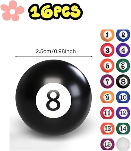 Miniatura 2 de Juego de 16 mini bolas de billar, 0.98 pulgadas, adecuadas para mini mesas de billar, adecuadas para juegos de mesa, viajes y entretenimiento en el