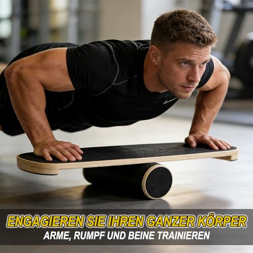 Balance Board Roller Houten trainer, houten balansbord met verstelbare stoppers en kurkrol, board voor evenwichtstraining, coördinatie, thuisfitness - Afbeelding 5