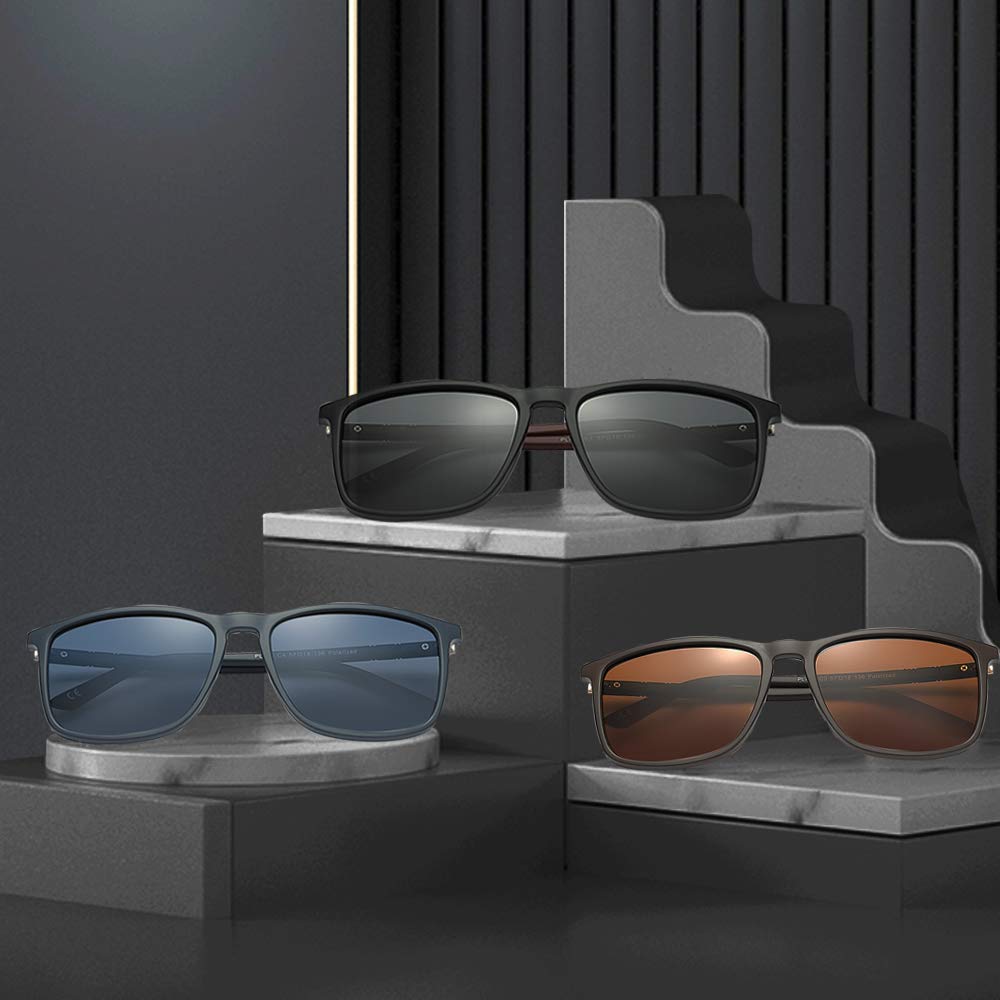 2020 VentiVenti Men's Polarized Sunglasses Square Plastic Lightweight Frame UV Protection Driving Matte Brown Frame Brown Temple/Brown Lens