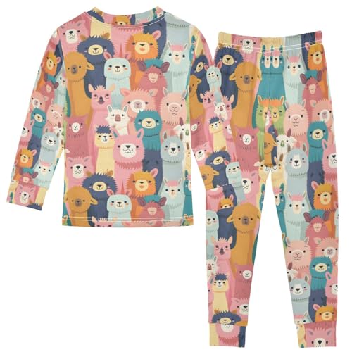 ALAZA Colorful Alpaca Llama Cartoon Pajamas Long Sleeve Sleepwear 2-Piece Pajama Set2