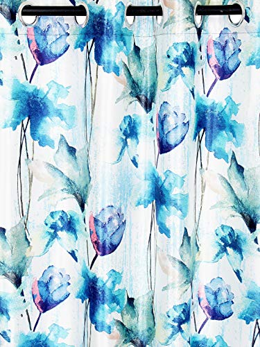 Image of Home Sizzler Abstract Flower 4 Piece Blue Window Curtain, 5 feet