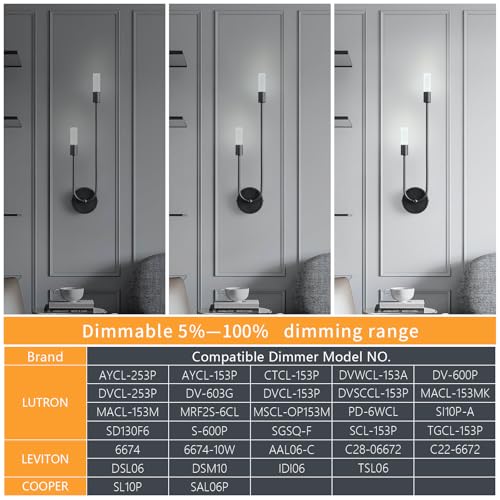Image of Black Wall Sconces Set of Two U Shape 2 Light 6000K LED Wall Sconce Dimmable Bathroom Sconces Modern Sconces Wall Lighting for Bedroom Hallway Wall Light Fixtures Indoor