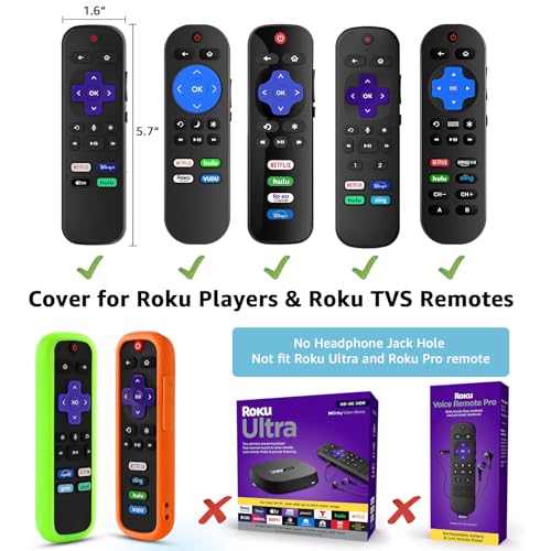 Image of 2 Pack Remote Cover for Roku, Battery Cover for TCL Roku Smart TV Steaming Stick Remote, Silicone Remote Case for Roku Universal Protective Controller Sleeve Skin Glow in The Dark Green Orange