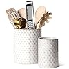 LE TAUCI Utensil Holder, 7.1″+5.4″ Ceramic Kitchen Utensil Holder for Counter top, Embossed Cooking Utensil Organizer for Spatula & Spoon, Kitchen Decor, Set of 2, Arctic White, Clover