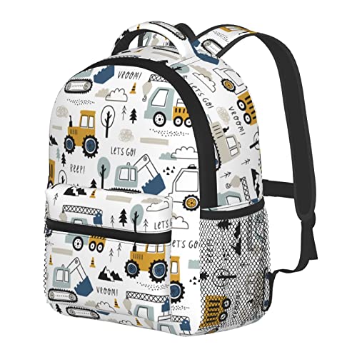 PAYOHTO Mochila infantil para meninos e crianças, bolsa de livros impermeável para pré-escola, jardim de infância, mini bolsa de viagem, Trator de caminhão, carro, branco, One Size, Mochilas Daypack