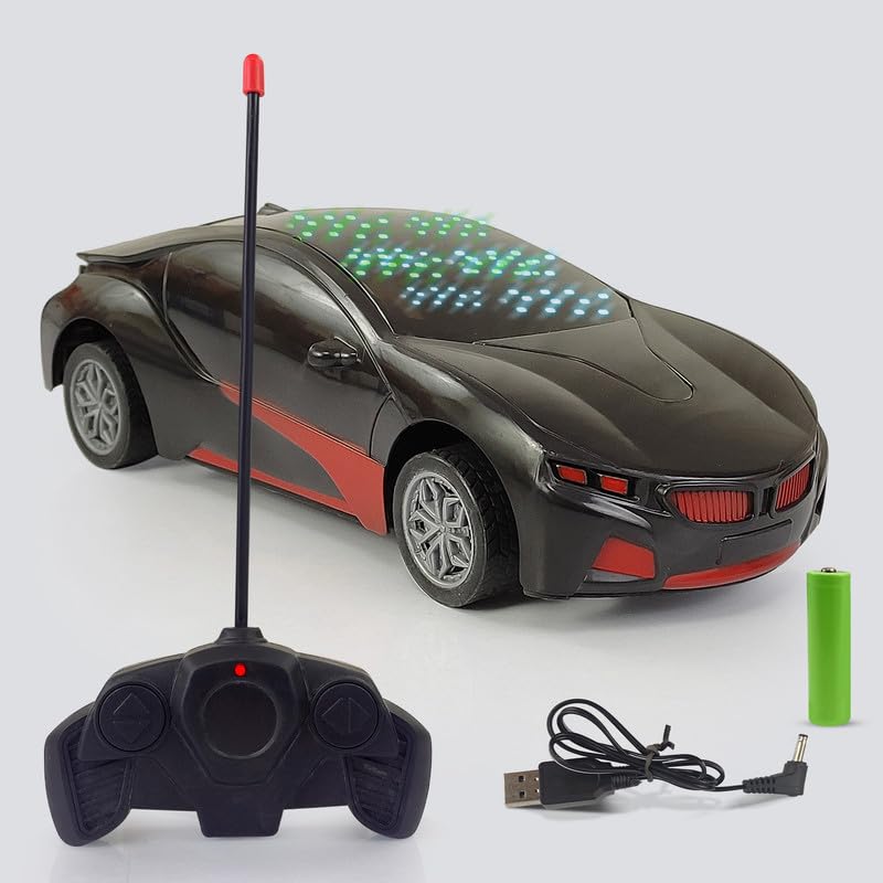 NHR Chargeable 3D Remote Control Lighting Famous Car for Kids 5-10 Years, Stylish Remote Waali Gaadi, Birthday Gift (Black)