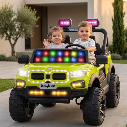 Image of Baybee RogueX Battery Operated Jeep for Kids with Parental Control | Baby Ride On Electric Car with RGB Lights, Music & Swing Mode | Rechargeable Battery Car for Kids 2 to 6 Years (Florescent Green)