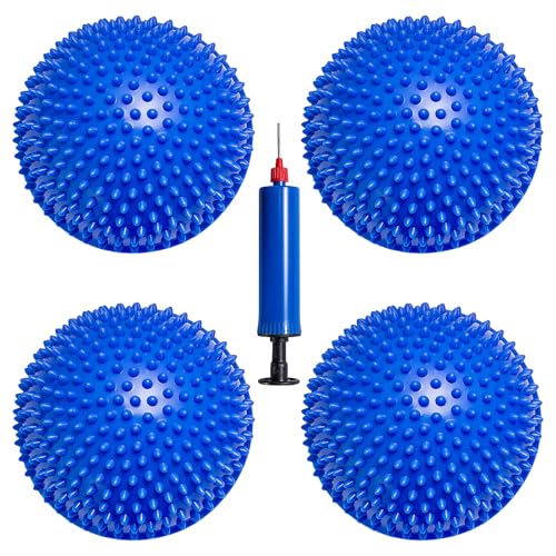 Dog Balance Trainer Balls, 4pcs Non-Slip Spiky Balance Pods for Pet Coordination & Agility Training, Durable Stability Domes for Dogs, Home Exercise & Play Equipment (Blue)