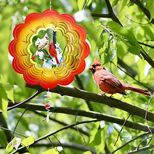 Cardinal Wind Spinner, 3D Stainless Steel Hummingbird Laser Cut Metal Art Geometric Pattern Hanging Wind Spinner, Kinetic Yard Art Decorations, Indoor Outdoor Garden Decor (Cardinal) #TOP5