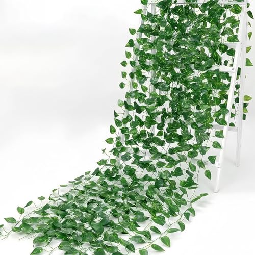 Plantas Hiedra Artificial, 20 Piezas Enredaderas Artificiales, Plantas Falsas Decorativas, 6.9 Pies Guirnaldas de Hiedra Artificial, Plantas Hiedra Artificial Colgantes Decoración para Hogar Jardín