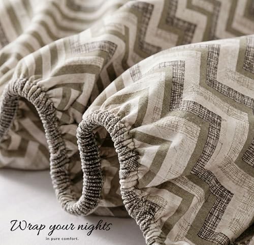 Image of BSB HOME 240 TC Cotton Fitted Double Bedsheet with 2 Pillow Covers, Elastic Bed Sheet, Soft Breathable Skin-Friendly Fabric, All Season Comfort - 72 x 72 + 8 Inches (Taupe & Stone Chevron)