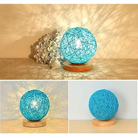 LANTU CREATIVEModern Plaid Wicker Rattan Spherical Ball Table lamp Home Decoration lamp Children Bedside lamp (Blue) Cover