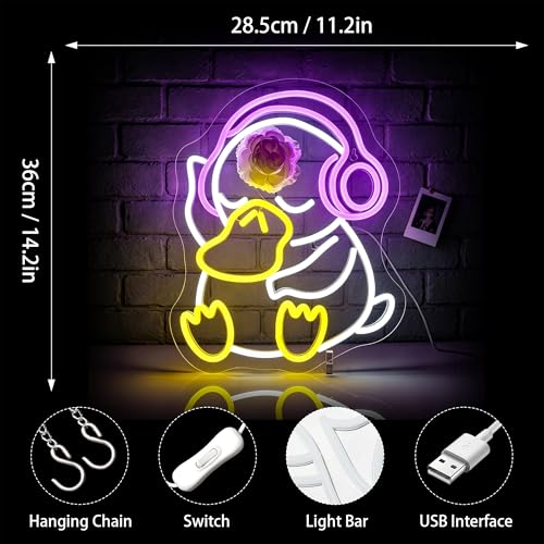 Image of Neon Sign - Duck LED Neon Signs for Wall Decor, Cute Animal Light Up Led Sign for Bedroom, Party, Bar, Game Room & Home Room Decor