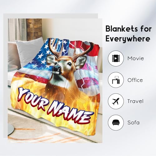 Hunting Gifts for Boys Men - Personalized Deer Blanket with Name - Cool Soft Cozy Throw for Bed - 4 Sizes