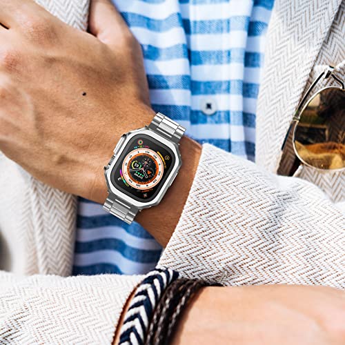 Compatible With Apple Watch Band And Case, Stainless Steel Metal Chain With Tpu Cover, Smart-Watch Link Bracelet Strap, Wrist-Band For I-Watch Series 8 7 6 5 4 3 2 1 Se Se2, 45Mm 44Mm 42Mm, Silver #TOP5