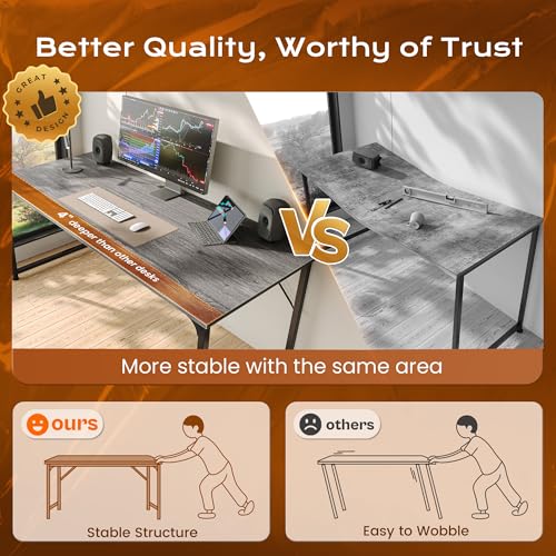 Image of PRAISUN 55 X 24 Inch Computer Desk with Deeper Desktop, Gaming Office Writing Work Desk for Home Office, Study, Bedroom, Work from Home, Metal Frame, Grey