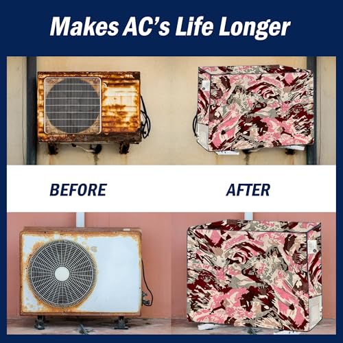 Image of Digital Print Split AC Cover Set for 1.5 Ton Indoor & Outdoor Units - Dustproof & Water Resistant Protection (Pink Red)