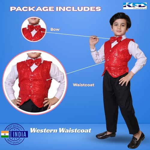 Image of Kaku Fancy Dresses Plain Waistcoat for Kids /Plain Jacket for Kids | Sequin Work Shinning Waist Coat For Annual Day Dance Competition (Only Jacket /Waistcoat - Shirt & Pant Not Included)