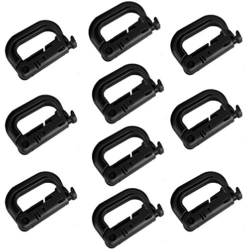 Molle Attachments Carabiner Clip Keychain Military Multipurpose Plastic Small D-Ring Grimloc Locking for 1”Molle Webbing EDC Tactical Backpack Accessoies (Set of 10)