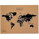 mapa de corcho del mundo Negro Miss Wood Map, Mapa del Mundo de Corcho, Natural/ Negro