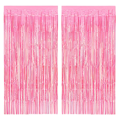 Image of xo, Fetti 2pk Hot Pink Fringe Foil Curtains | Bachelorette, Bridal Shower, Backdrop, Wedding, Birthday, Photo Booth, Party Decorations