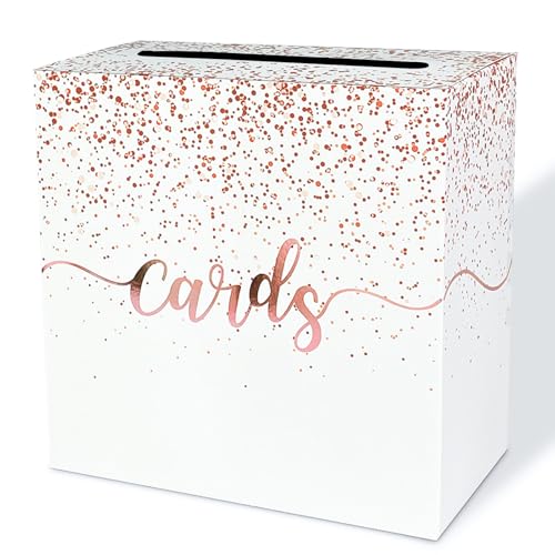 Image of Rose Gold Card Box for Party Gift Card Box Holder Envelope Box for Wedding Birthday Baby Shower Retirement Rose Gold Foil Card Box