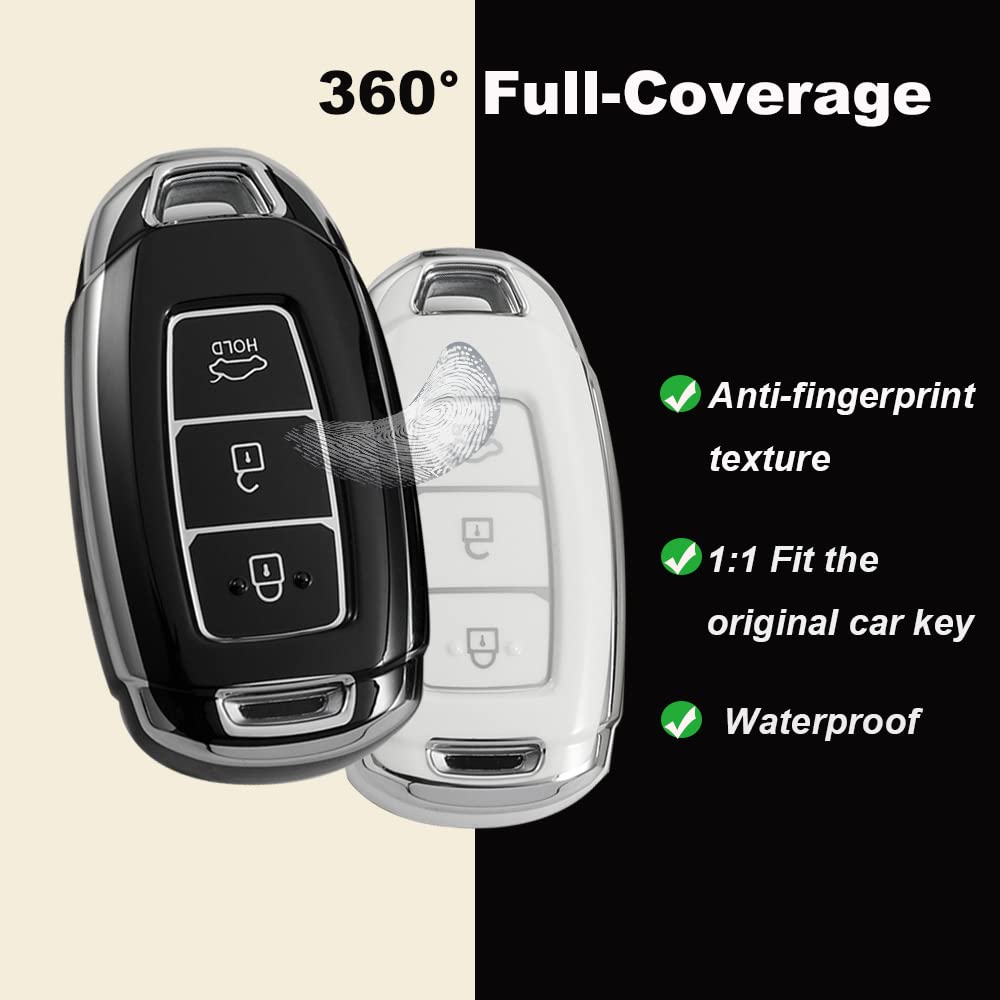 HIBEYO Custodia In Pelle Per Chiave Auto Hyundai (Genesis, Santa Fe IX45, Equus, Tucson, Azera) – 4 Tasti, Colore Blu - 4
